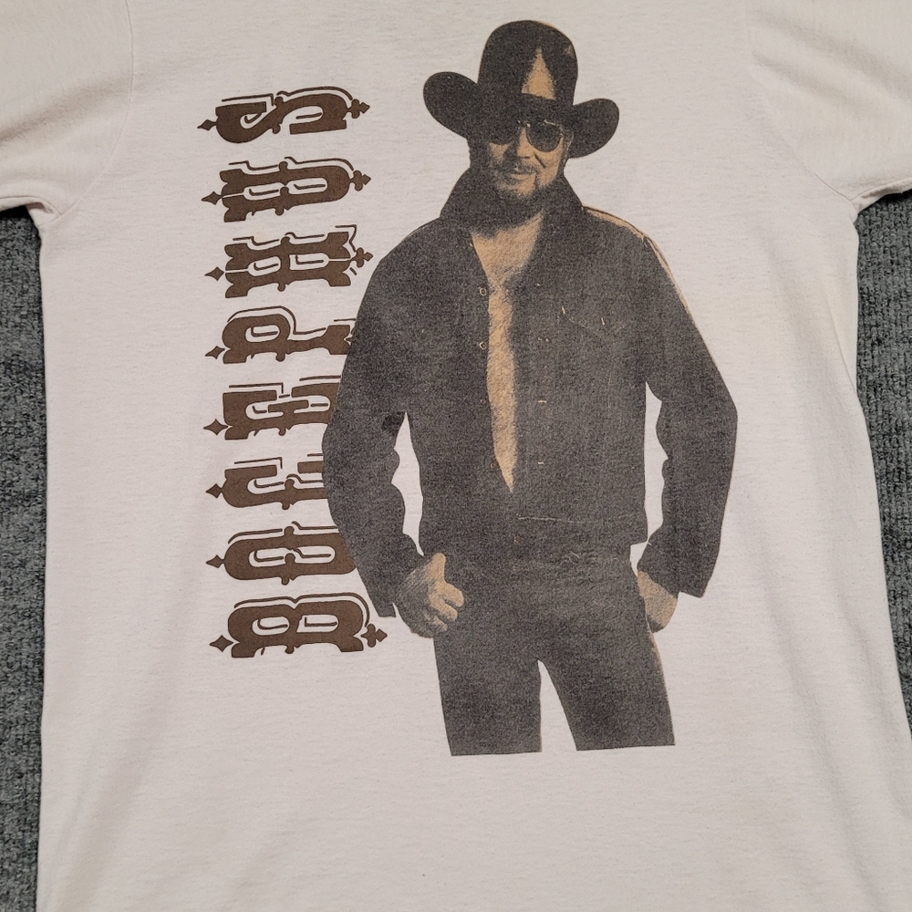 HANK WILLIAMS JR White Graphic T-Shirt with Cowboy Print Fan Club - Picture 2 of 8